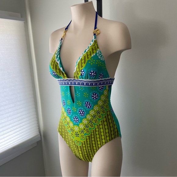 Trina Turk Seychelles Jungle One Piece Bathing Swim Suit Swimwear Halter Boho - Picture 8 of 13